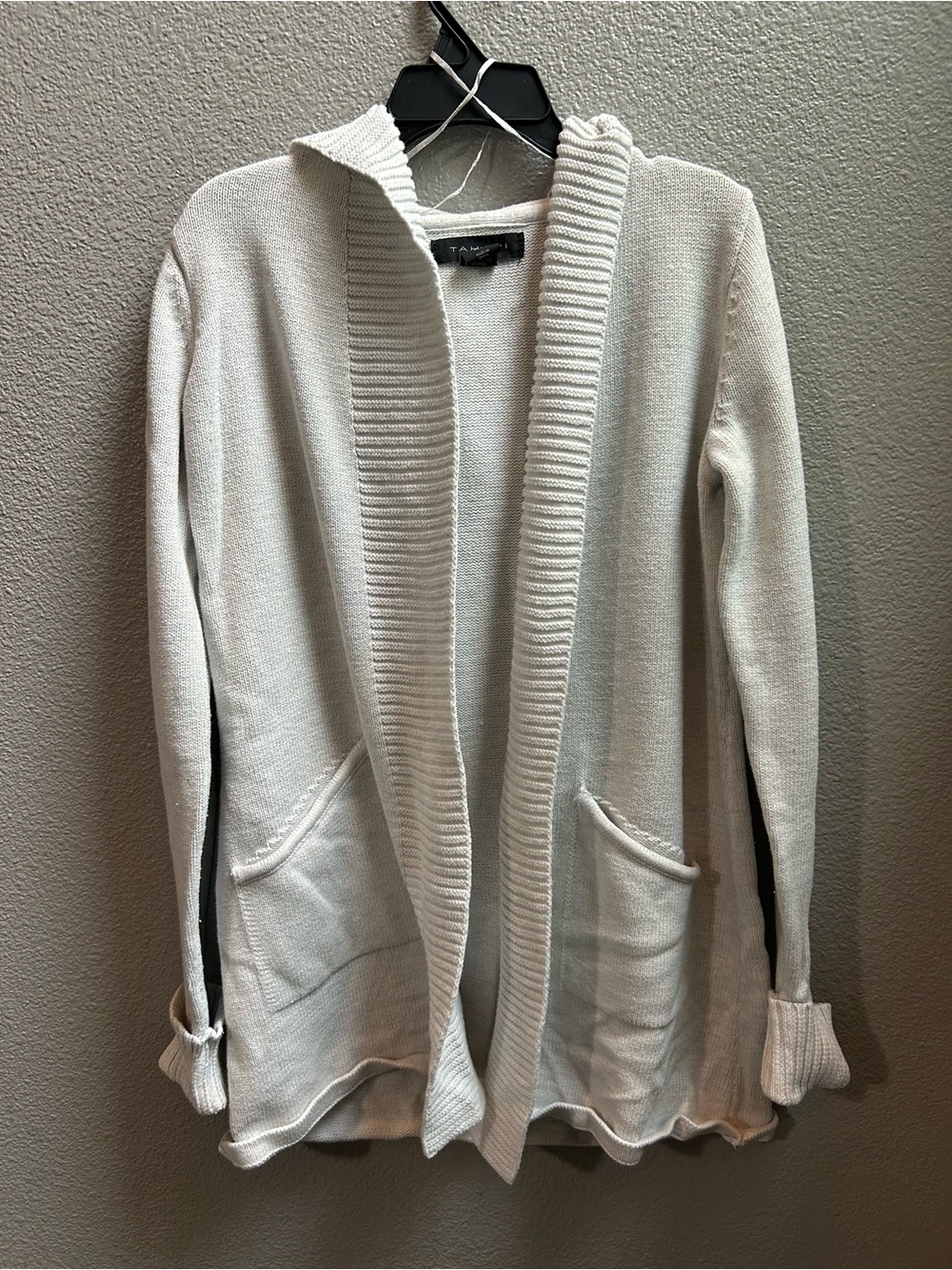 Tahari Cream Open-Front Knit Cardigan